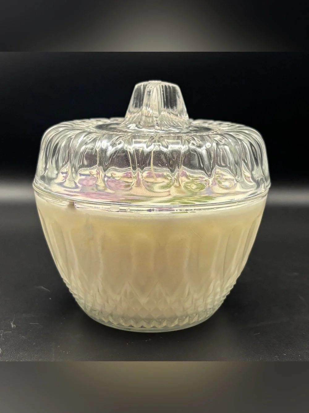Floral Soy Candle in Pressed Glass Dish with Lid - Cream